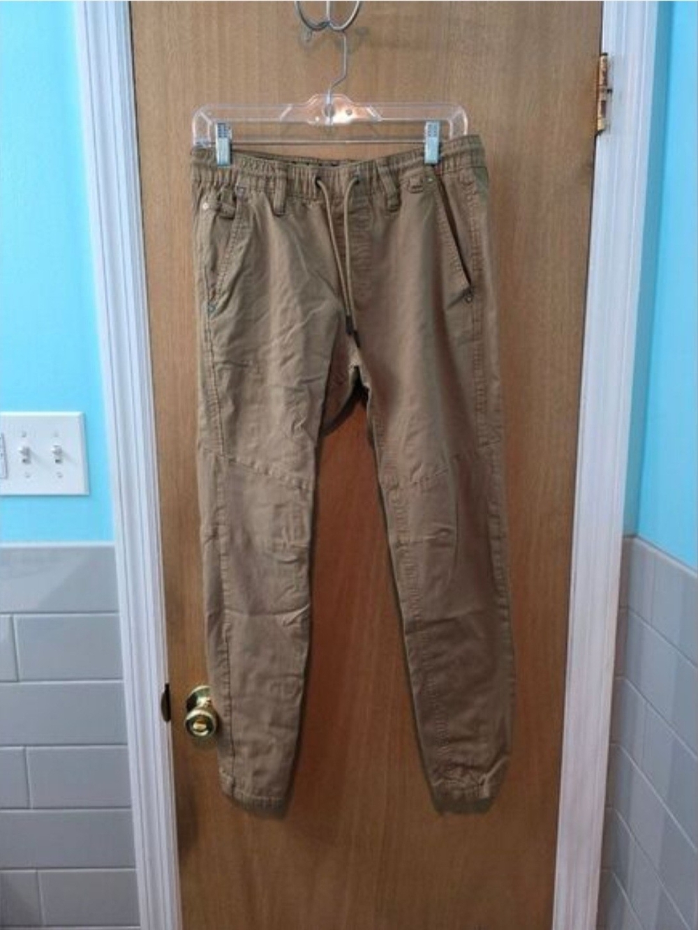 Men's Tan Jogger Pants with Drawstring Waist